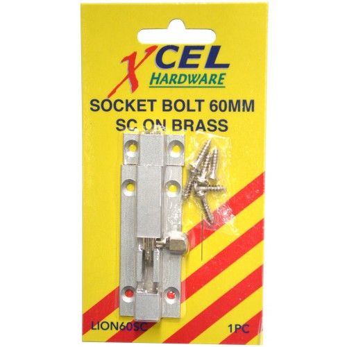 SOCKET BOLTS - Satin Chrome on Brass Xcel (60mm)