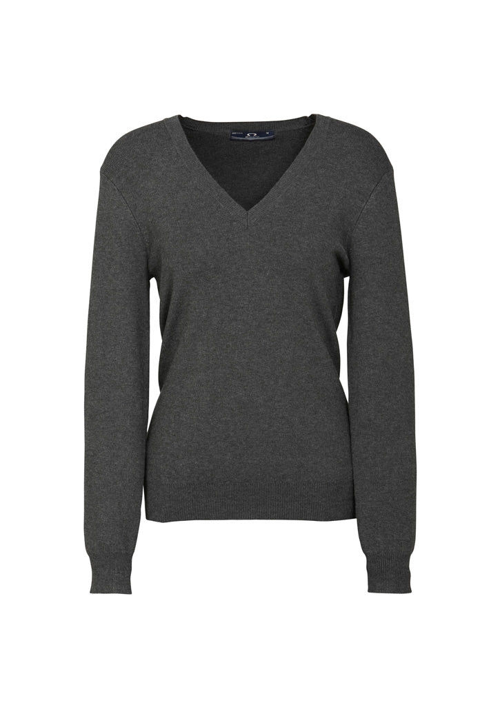 V-Neck Womens Knit Pullover - Charcoal