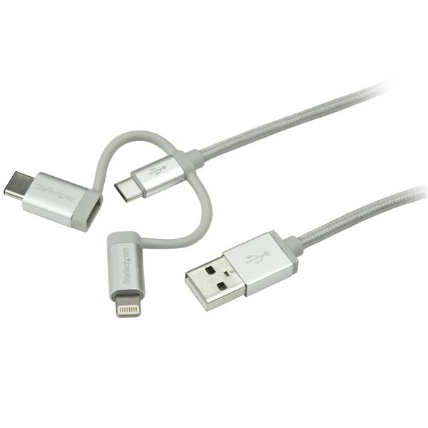 USB Multi-Charger Cable - Lightning, USB-C, Micro-B - Braided - 1 m (3 ft.)