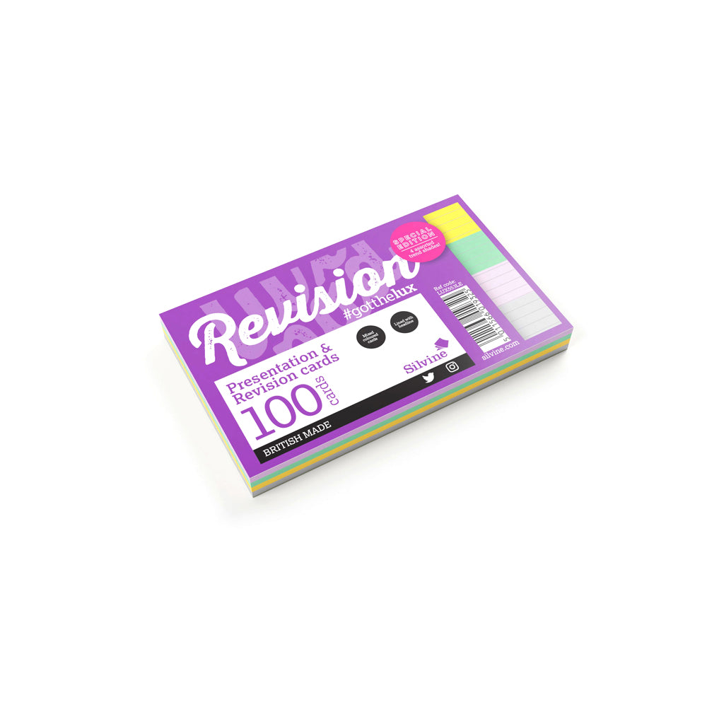 Vibrant 5x3 ruled revision cards in assorted colors, perfect for organized note-taking and study sessions.