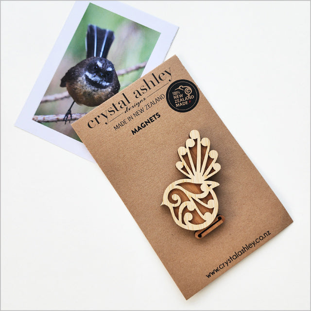 Magnet - Koru Fantail NZ Rimu and Bamboo Veneer (5.6cm x 6.5m)