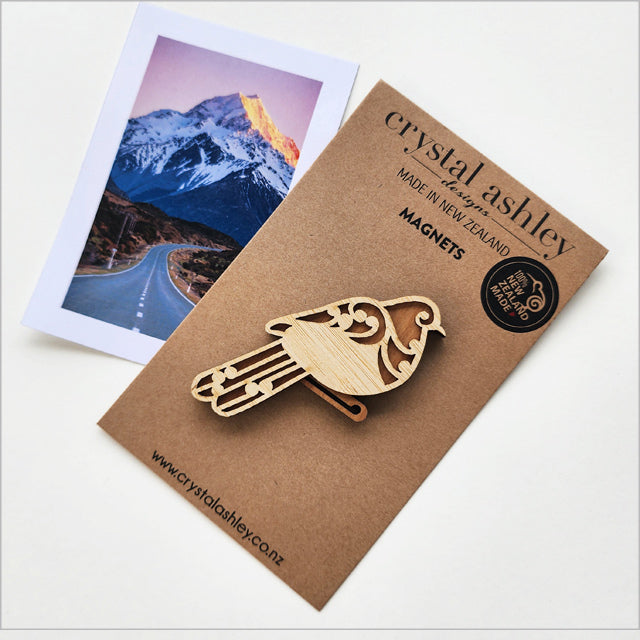 Magnet - Koru Kereru NZ Rimu and Bamboo Veneer (5.8cm x 6.9cm)