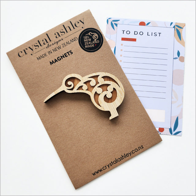 Magnet - Koru Kiwi NZ Rimu and Bamboo Veneer ( 7.5cm x 5.6cm)