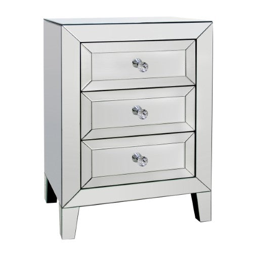 Mirrored Bedside Table - Palisade 3 Draw (45cm X 30cm X 65cm)