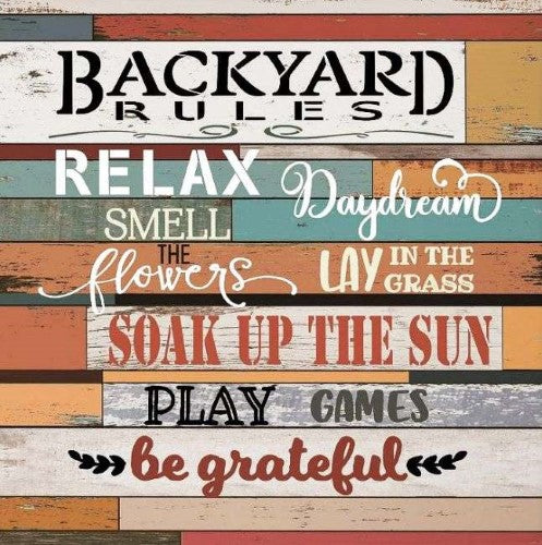 Wall Art on MDF - Backyard Rules (40 x 40cm)