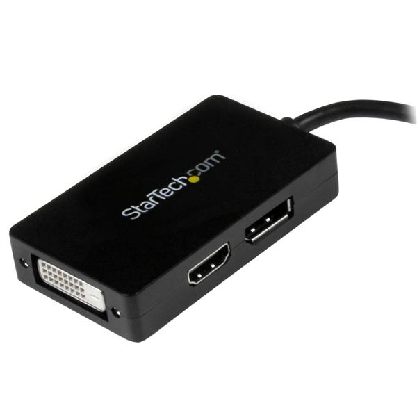 Travel A/V adapter: 3-in-1 Mini DisplayPort to DisplayPort DVI or HDMI converter