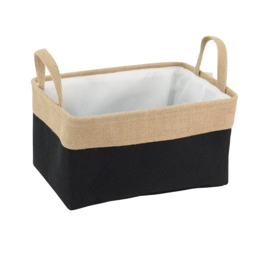 Medium Rectangle Black Jute Bag with Handles