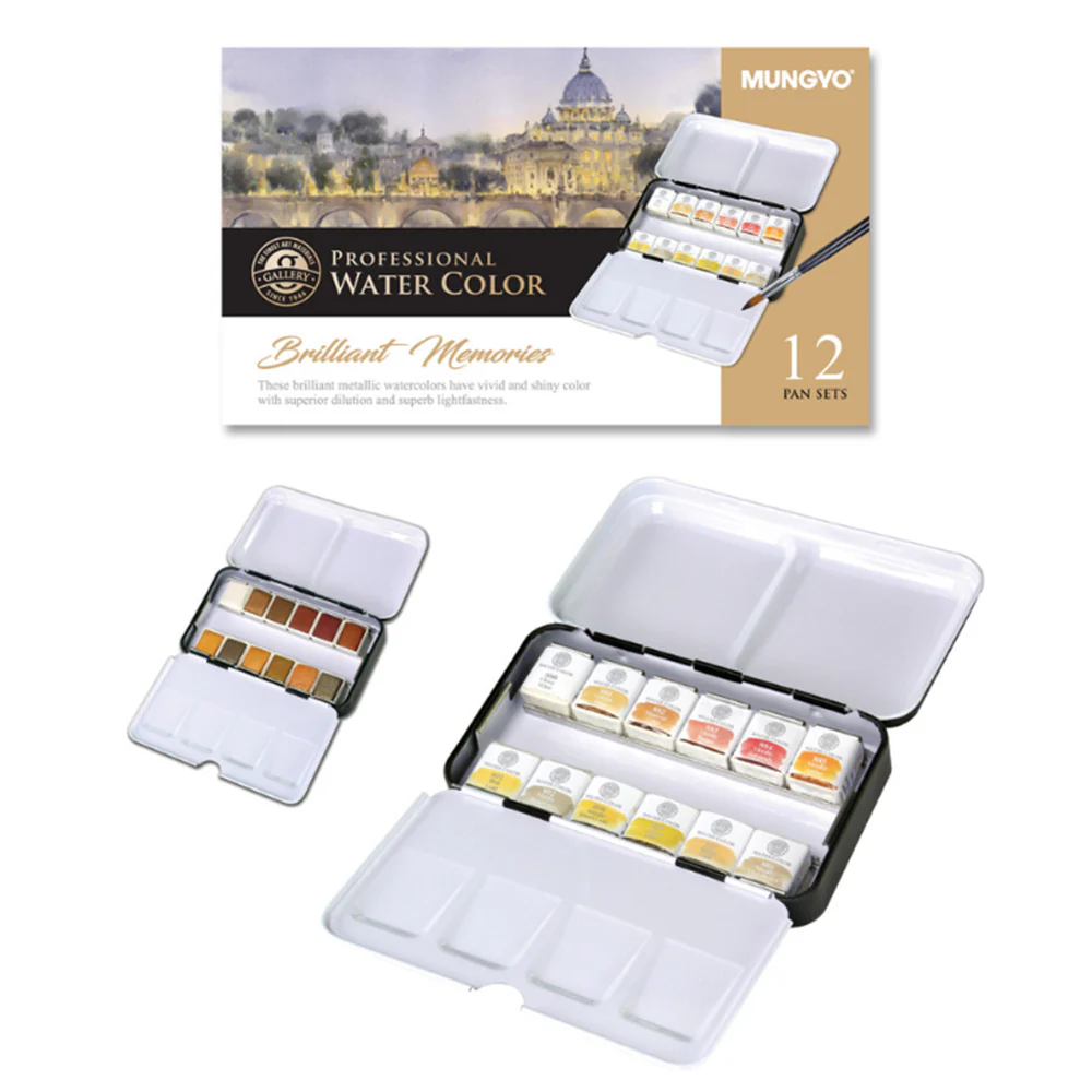MUNGYO WATERCOLOUR 12HP METALLIC SET