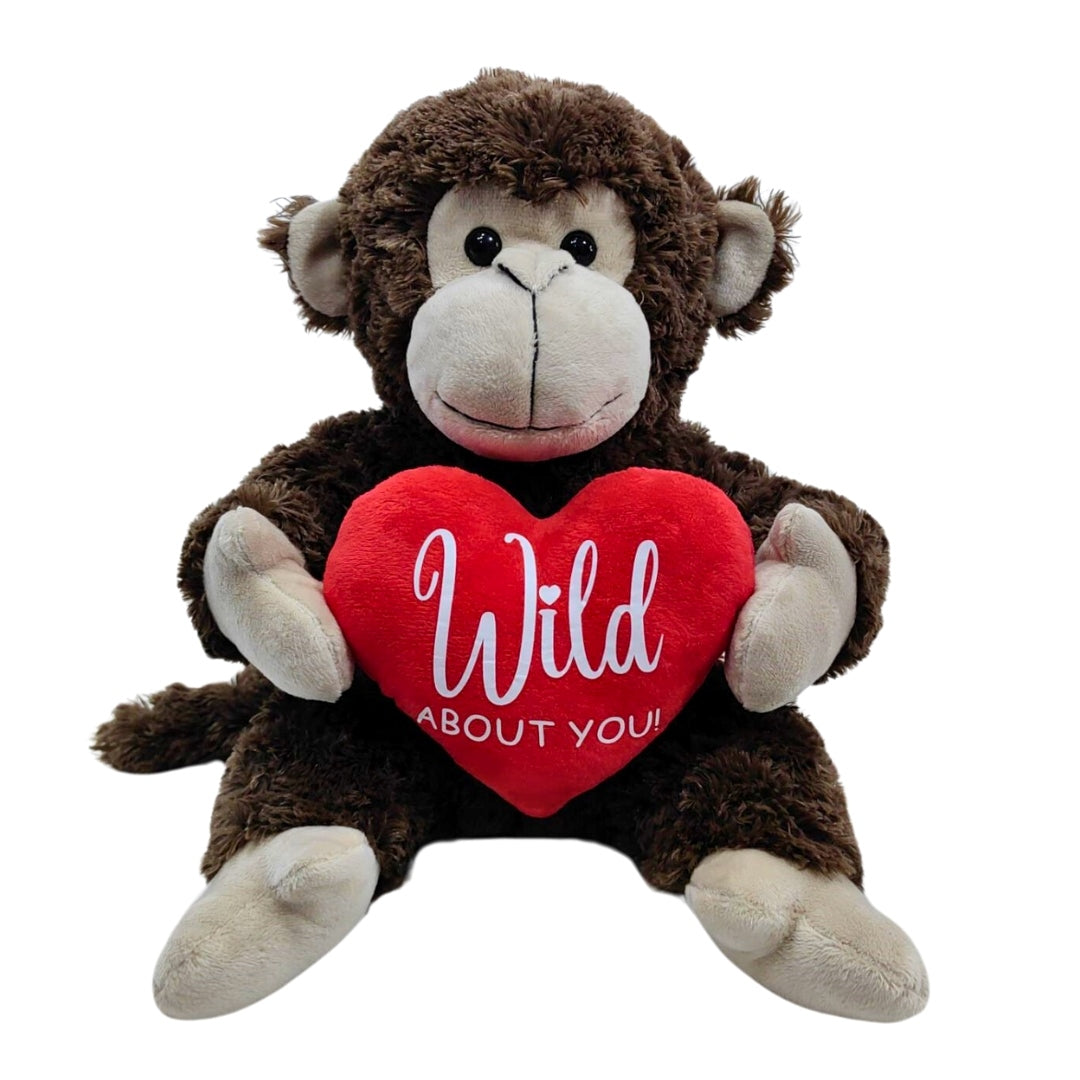 Soft Plush Toy - Romance Monty Monkey. Brown Monkey holding heart