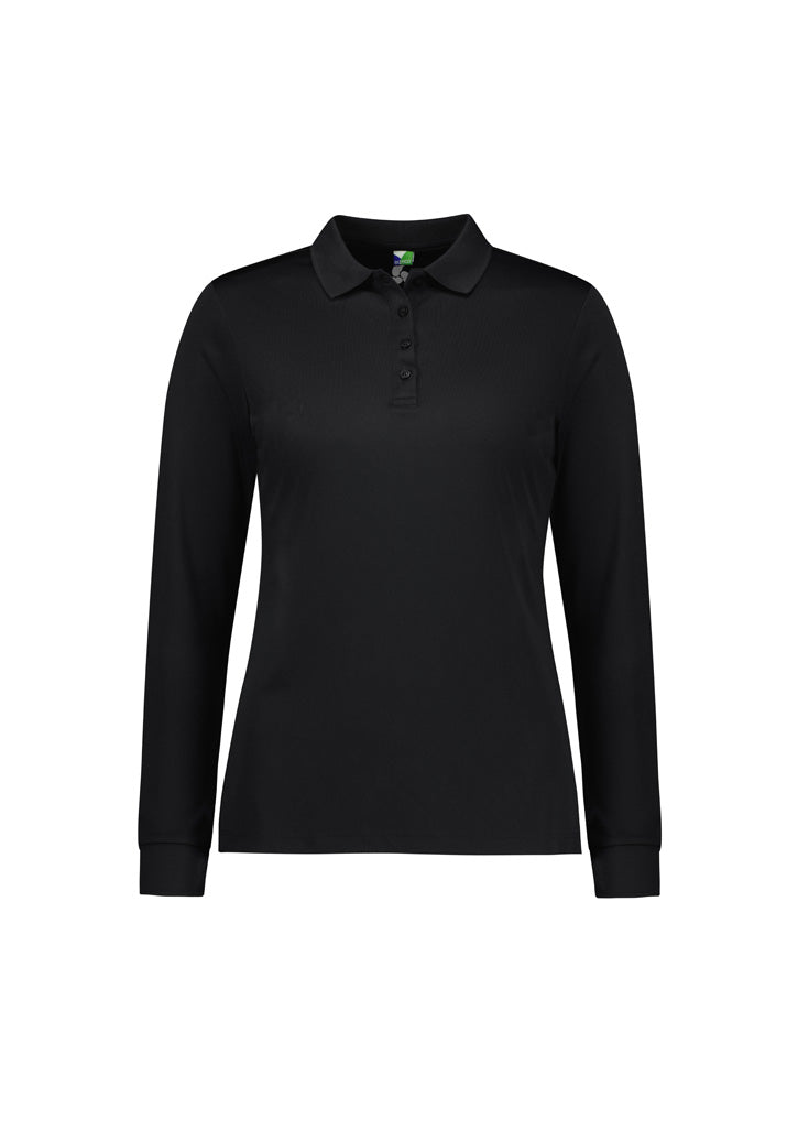 Action Womens Long Sleeve Polo - Black