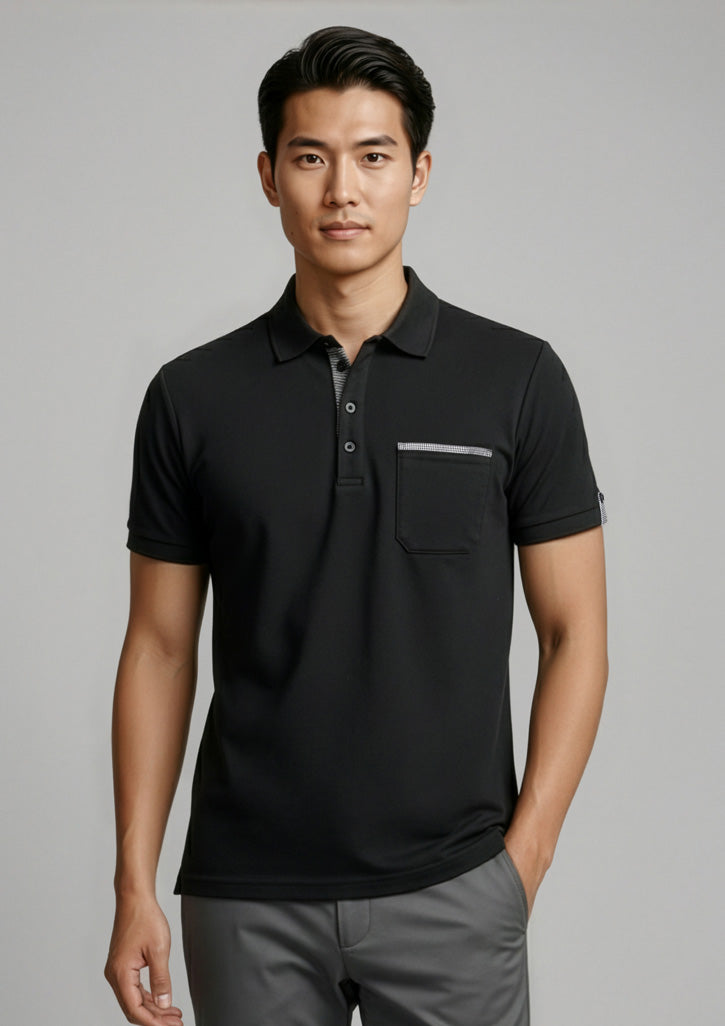 Edge Mens Short Sleeve Polo - Black/Check