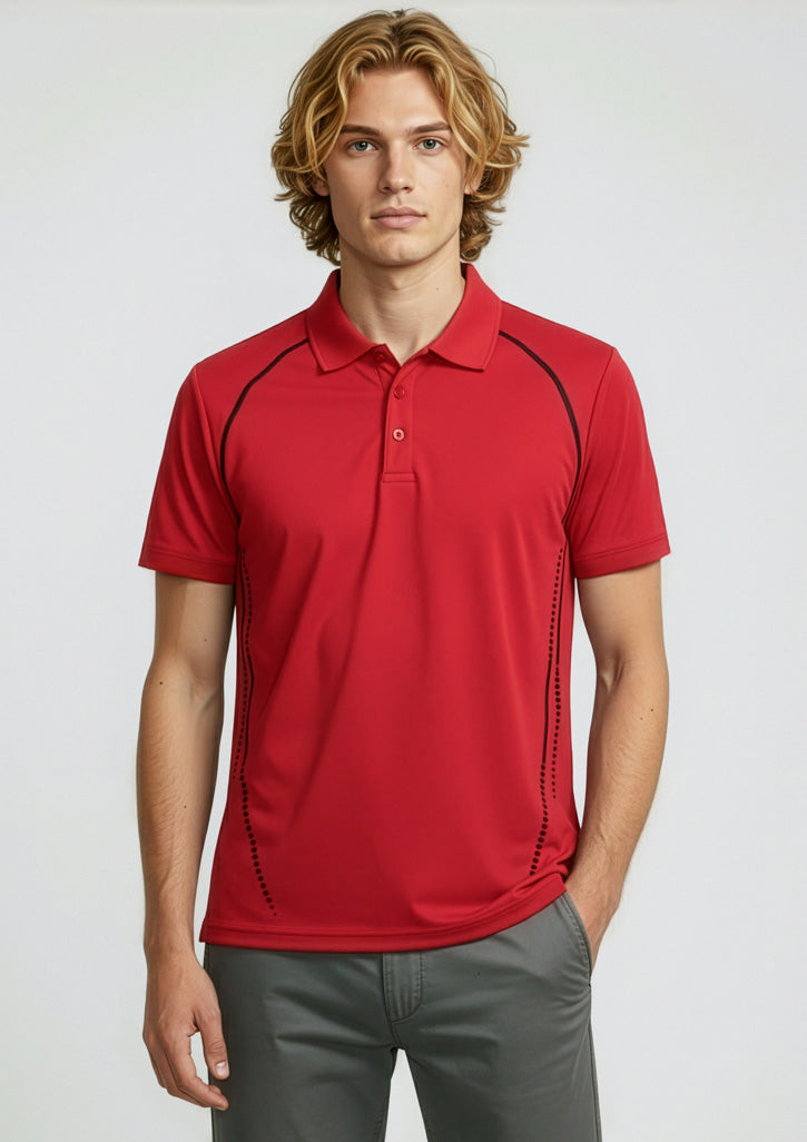 Cyber Mens Short Sleeve Polo - Red/Silver