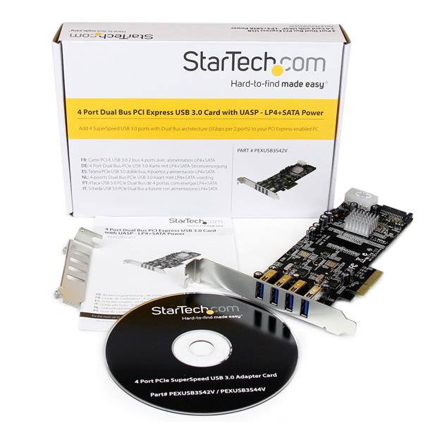 4 Port PCI Express USB 3.0 Card w/ 2 Dedicated 5Gbps Channels - UASP - SATA/LP4