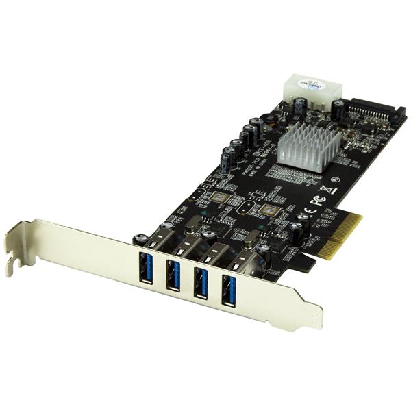 4 Port PCI Express USB 3.0 Card w/ 2 Dedicated 5Gbps Channels - UASP - SATA/LP4
