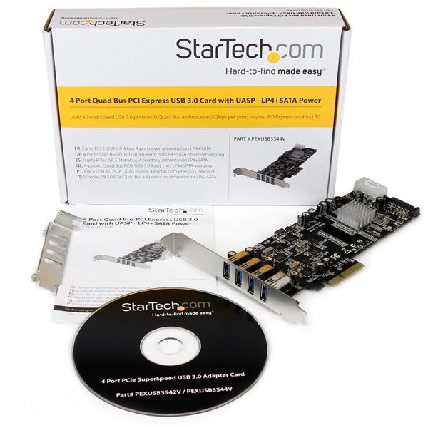 4 Port PCI Express USB 3.0 Card w/ 4 Dedicated 5Gbps Channels - UASP - SATA/LP4
