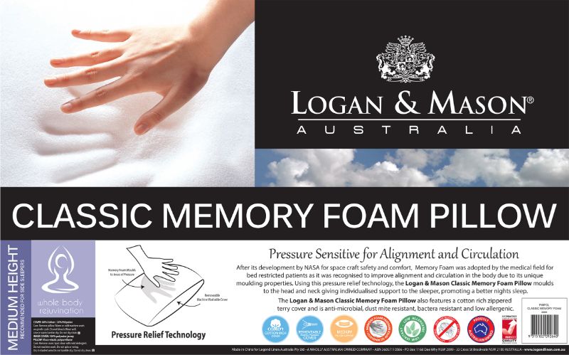 Classic Memory Foam Pillow (White) by Logan & Mason