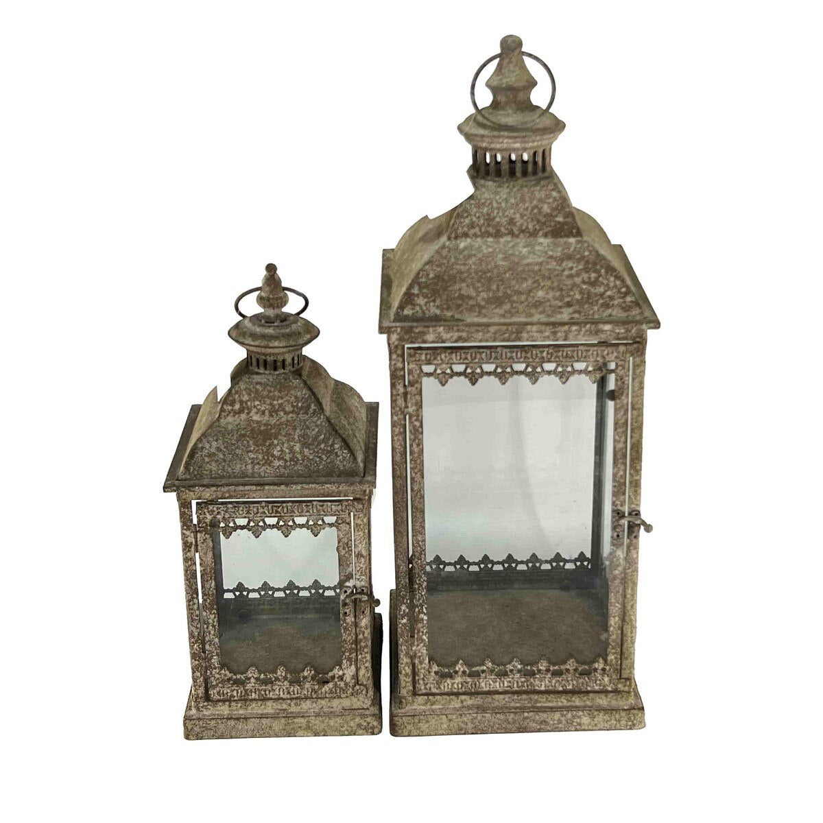ANTIQUE METAL LANTERN S/2
