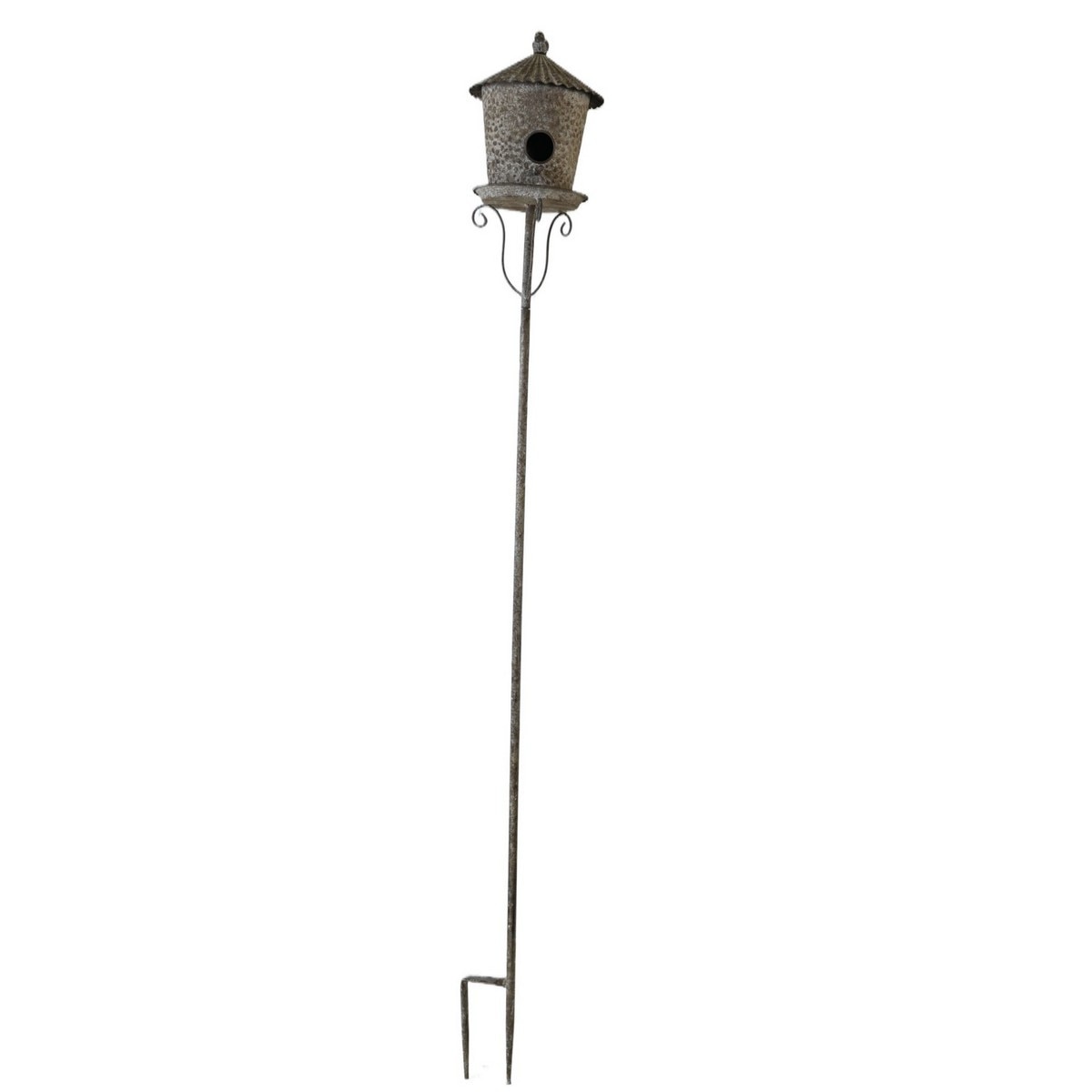 ANTIQUE METAL BIRD HOUSE GRADEN STAKE