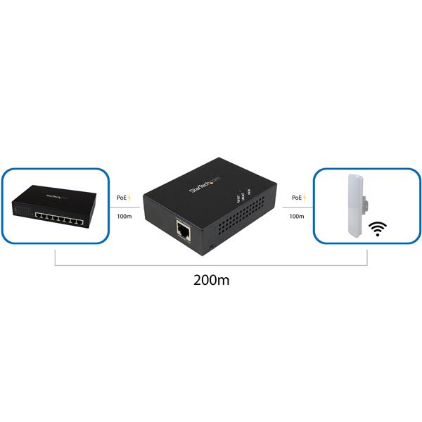 1-Port Gigabit PoE+ Extender - 802.3at and 802.3af - 100 m (330 ft)