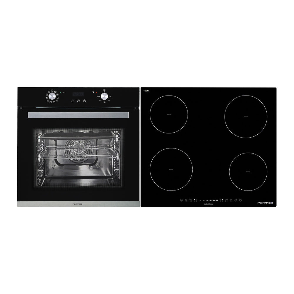 Parmco Pack 600mm 10 Function Black Oven and 4 Element Black Induction Cooktop