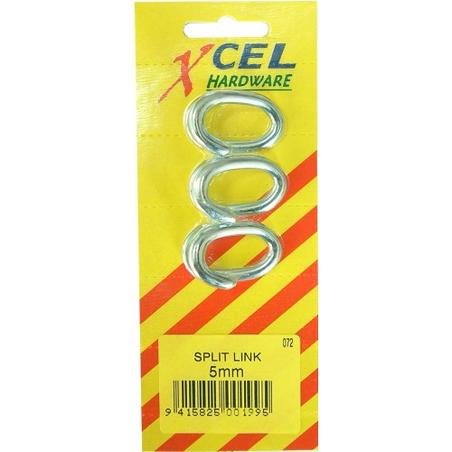 Zinc plated 5mm split links for durable chain repairs, offering corrosion resistance and easy connections, pack of three.