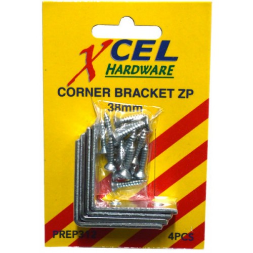 Brackets Corner Zinc Pltd.with Screws 38mm (4)