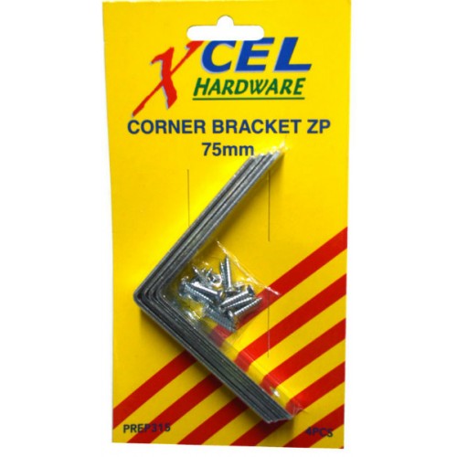 Brackets Corner Zinc Pltd.with Screws 75mm (4)