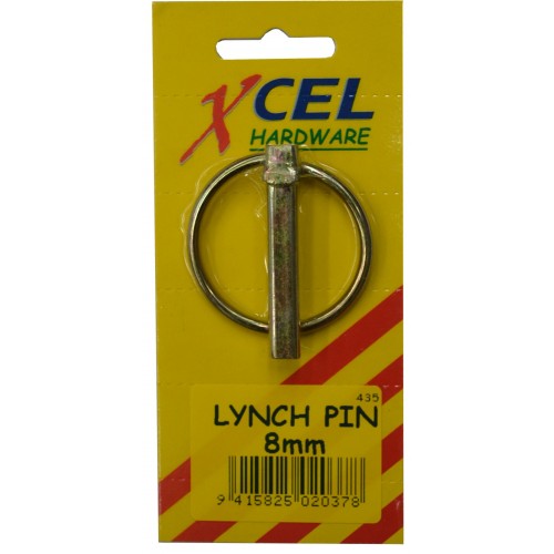 Lynch Pin 8mm (1) – durable zinc-plated spring-loaded fastening pin with a 40mm loop, ideal for secure machinery and equipment connections.