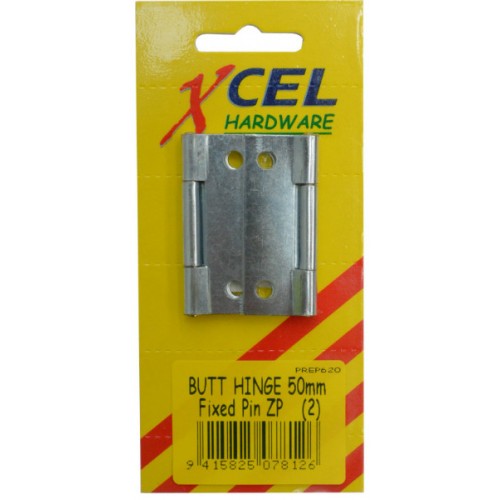 Durable 50mm zinc-plated butt hinges with fixed brass pin for reliable door performance; includes 2 hinges for easy installation.