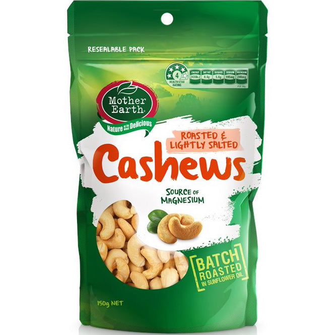 Mother Earth Roasted Cashews (Lightly Salted) 150g - Carton of 12