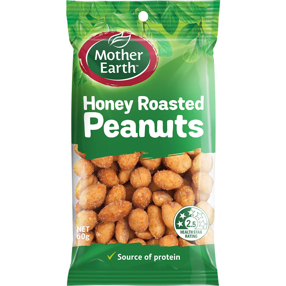 Mother Earth Honey Roasted Peanuts 60g - Carton of 12