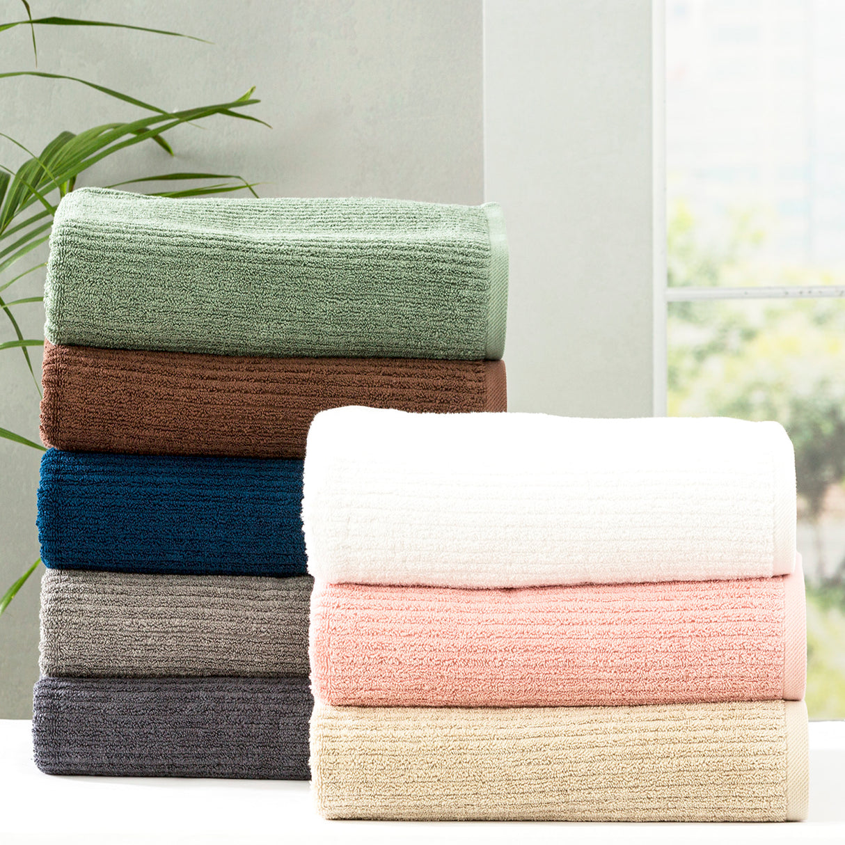 Renee Taylor Cobblestone 650 GSM Cotton Ribbed Towel Packs 7 Piece Toffee