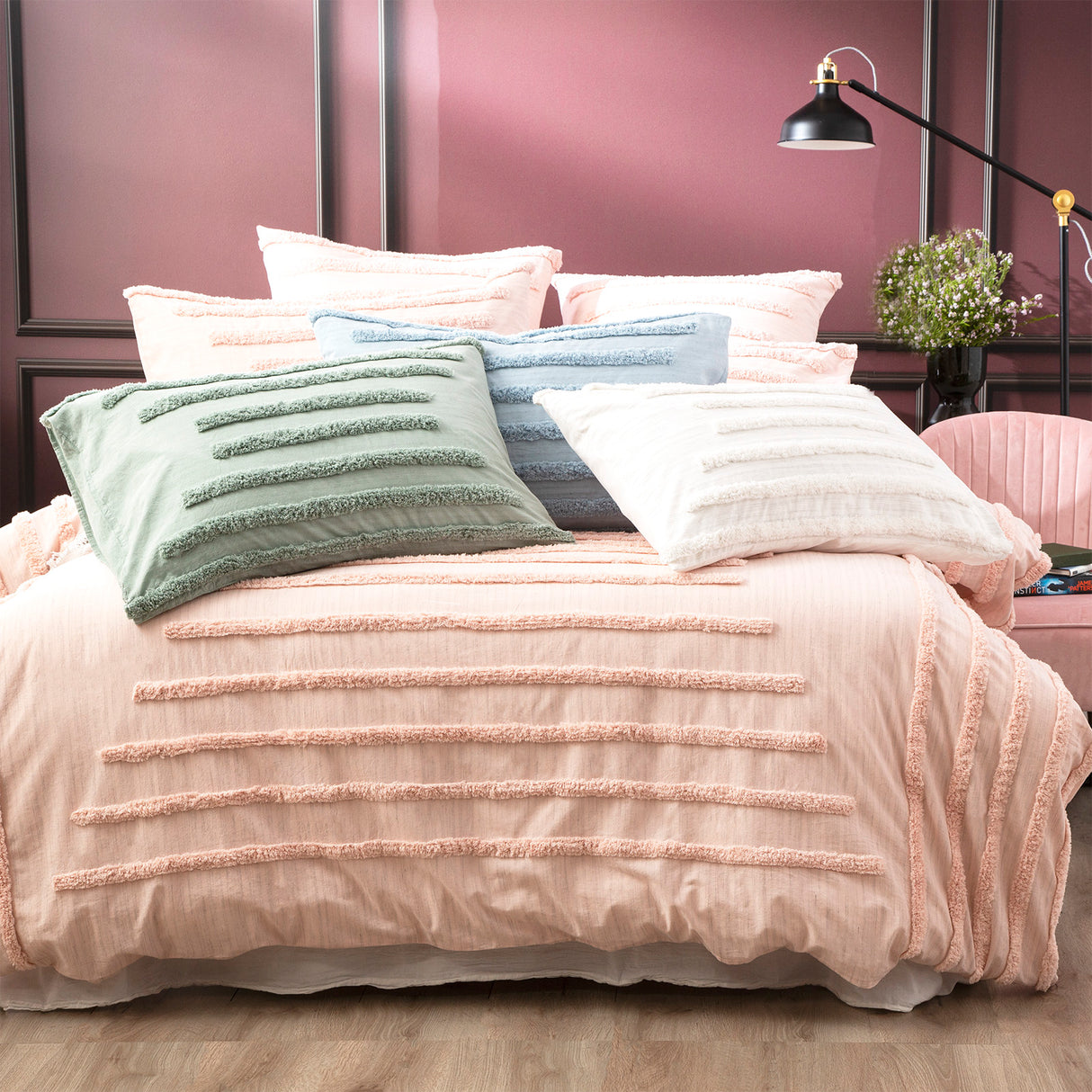Classic Cotton Vintage washed Tufted Quilt / Duvet Cover set Super King Blush