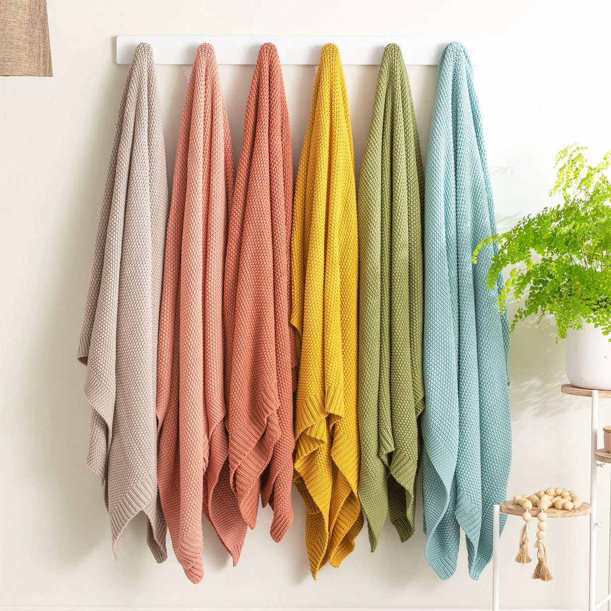 Renee Taylor Moss Seed Stitch 100% Cotton Knitted Throw 130 x 170cms Mustard