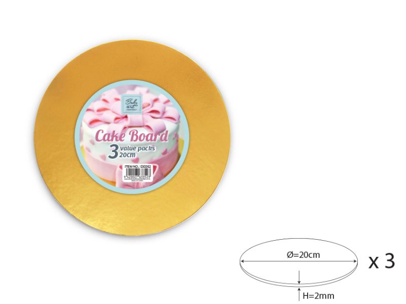 Cake Board - Round Gold 20cm (72 Units)