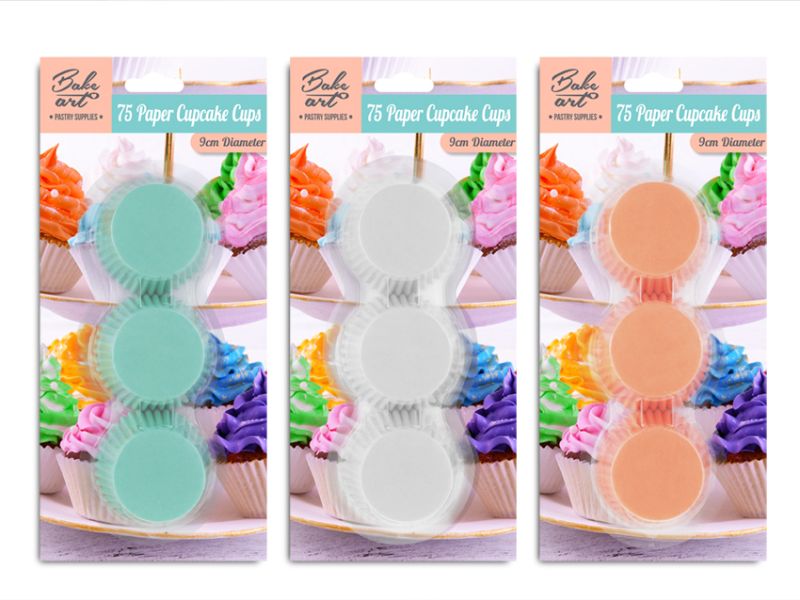 Colorful 9cm paper cake cups, perfect for cupcakes and mini cakes, eco-friendly, and great for celebrations.