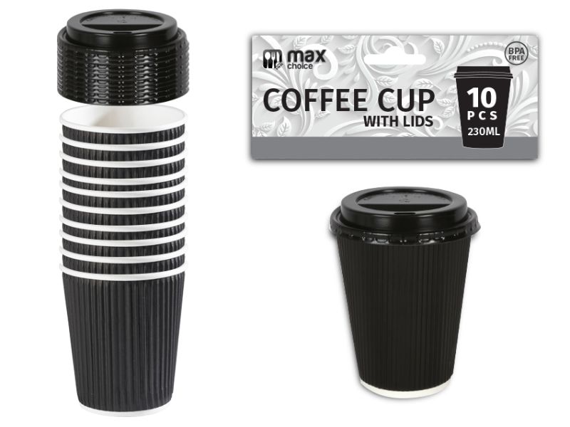 Coffee Cup - Ribbed with Lids 230ml (240pcs)