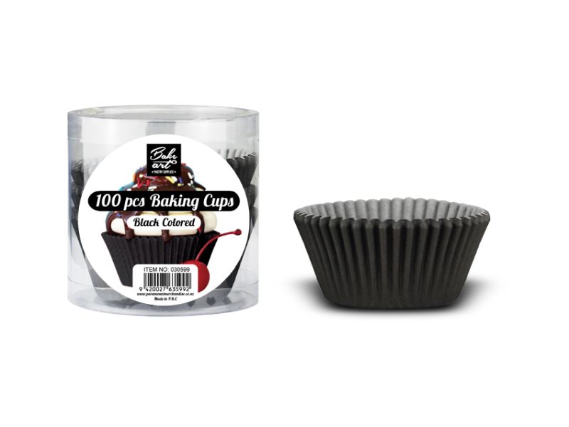 "Pack of 2400 plain black baking cups, 120mm, perfect for elegant cupcakes and desserts, eco-friendly and non-stick."