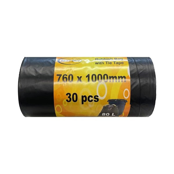 Rubbish Bag 80L Black. 30 Bags/roll