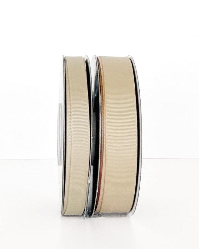 Grosgrain ribbon in cappuccino color, 22mm wide and 30m long, perfect for crafting and decorating.