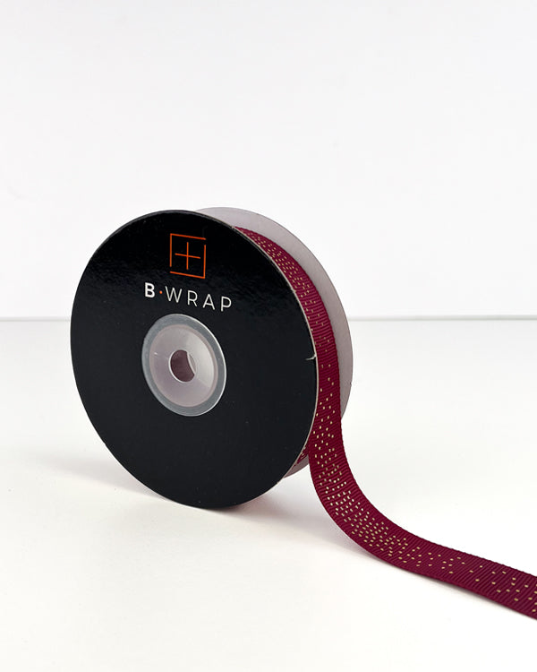 Ribbon - Grosgrain Gold Dots Burgundy (20mm x 20mtrs)