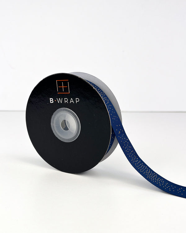 Ribbon - Grosgrain Gold Dots Navy (20mm x 20mtrs)