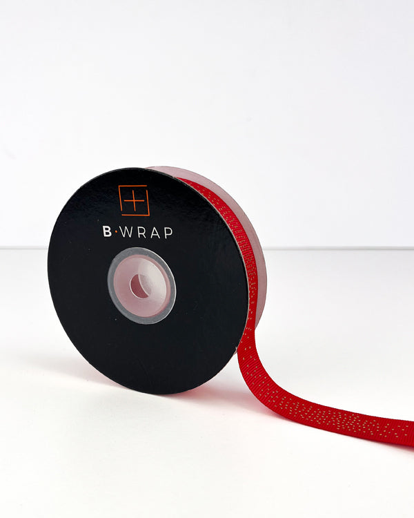 Ribbon - Grosgrain Gold Dots Red (20mm x 20mtrs)