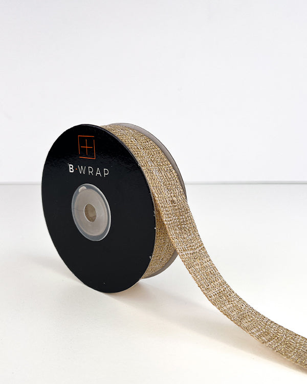 Ribbon - Woven Cut Edge Natural Gold (25mm x 20mtrs)