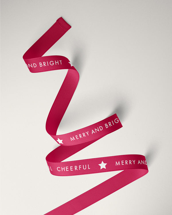 Ribbon - 10mm Xmas Cheer Grosgrain (White on Red)