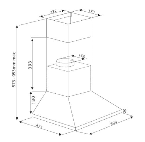 PARMCO - RANGEHOOD - CANOPY 600MM BLACK 500M3H
