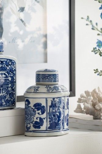Ren Oval Jar with Lid - Blue & White