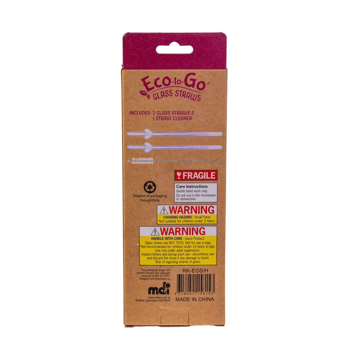 Heart Shaped Reusable Glass Straw - Eco-to-Go - Pack of 3