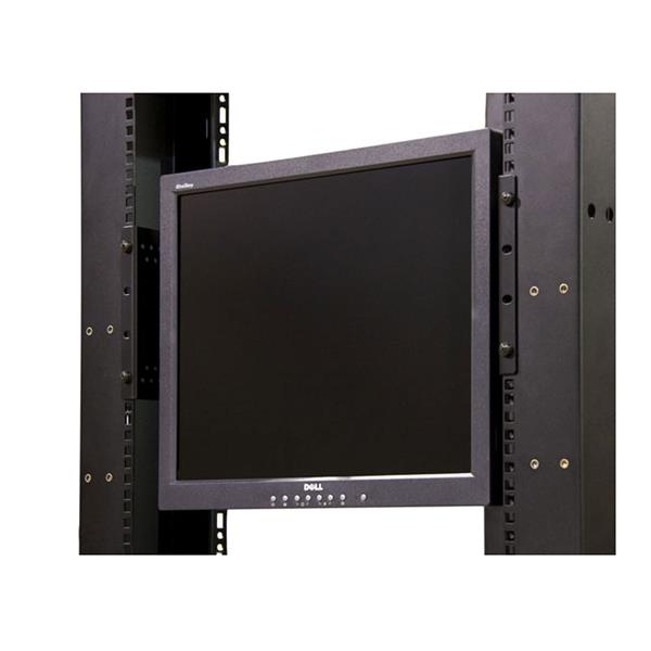 Universal VESA LCD monitor bracket for 19in racks, adjustable for various depths, supports 75mm and 100mm VESA panels.