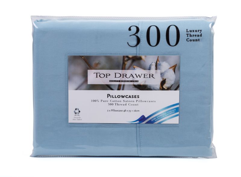 Standard Pillowcase 2 Pack 100% Cotton Sateen L Blue - 300TC
